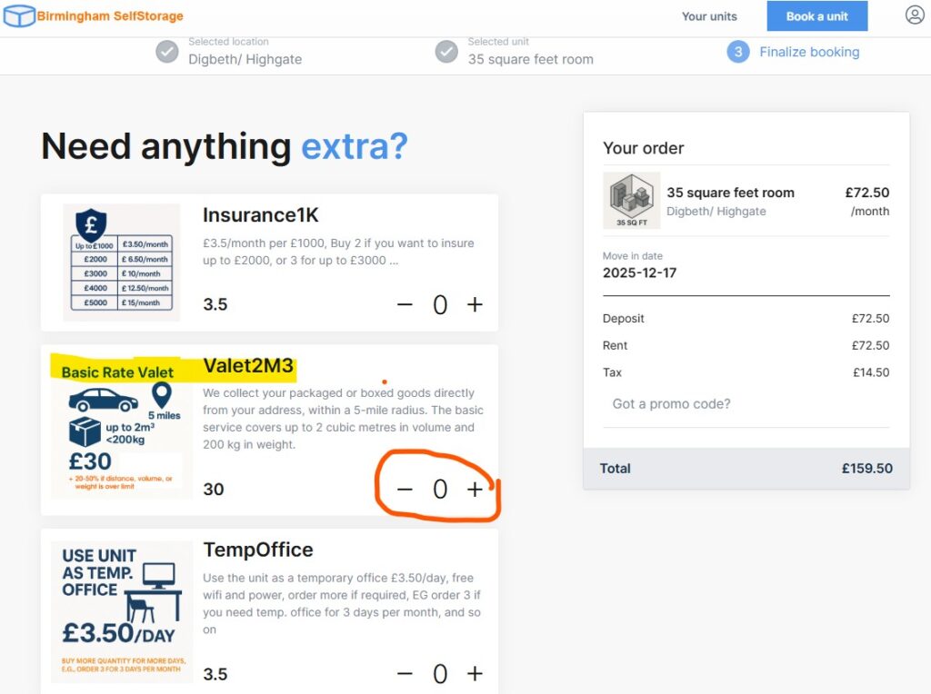 How to opt-in Valet Service - Birmingham Selfstorage