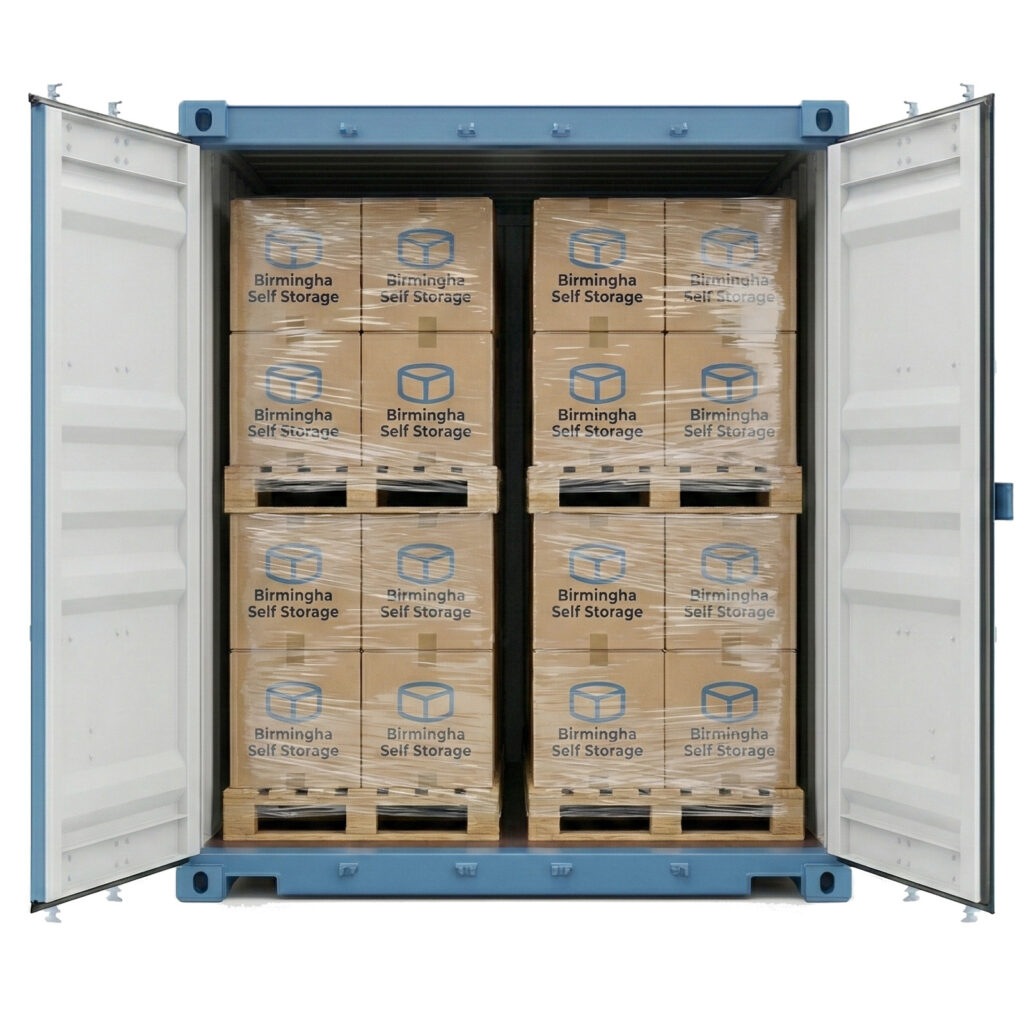 Birmingham Self Storage container storage double stacked pallet rows
